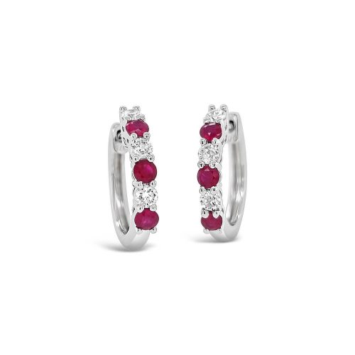 Ruby and Diamond Small Hoop Earrings