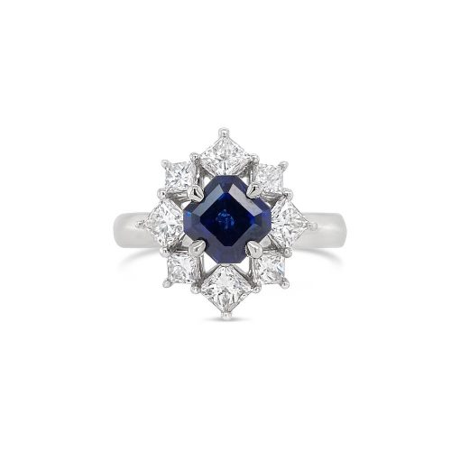Sapphire and Diamond Cluster Ring