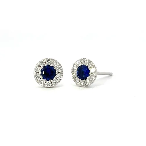Sapphire and Diamond Halo Stud Earrings