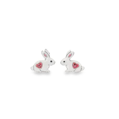 Silver Enamelled Rabbit Studs