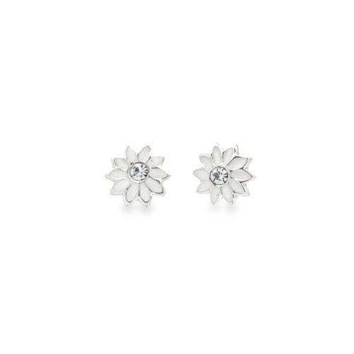 Capturing the beauty of a delicate white daisy these gorgeous sterling silver earrings are finely finished with white enamel detailing, making these pretty little white daisy’s the perfect accessory for any stylish little girl. Item #20111021 Price $45 Metal: Sterling Silver Enamelled