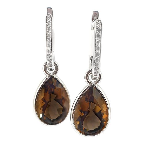 Smokey Quartz Diamond Drops Earrings
