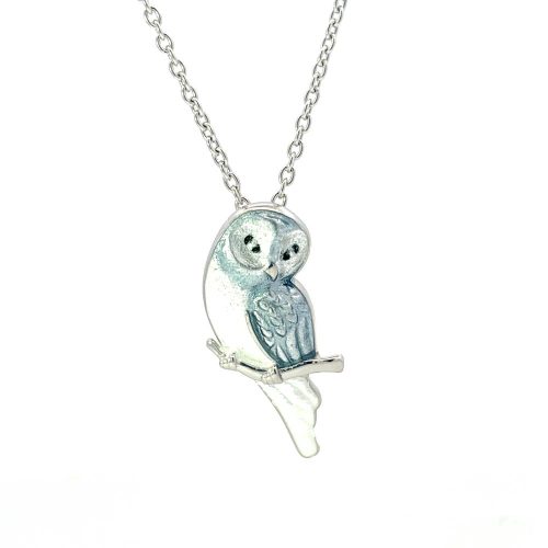 Snow Owl Enamel Pendant