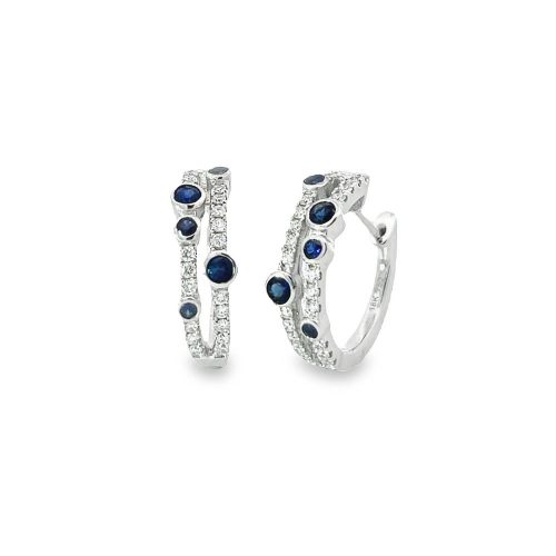 Split Sapphire and Diamond Hoops