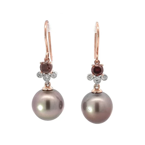 Tahitian Pearl and Cognac Diamond Drops