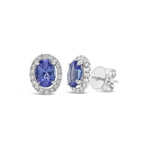 Tanzanite and Diamond Halo Studs