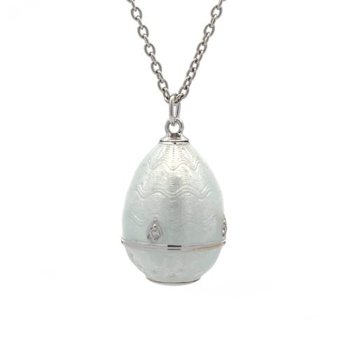 White Enamel Egg with Wave Detail