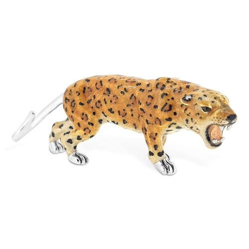 Saturno Sterling Silver Enamel Leopard